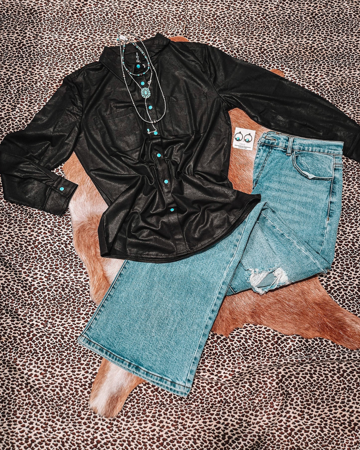 Leather Lux Pearl Snap - Black