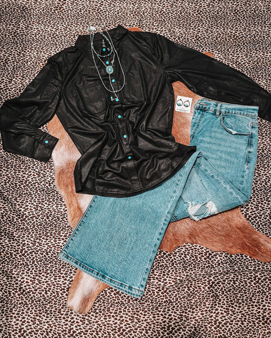 Leather Lux Pearl Snap - Black