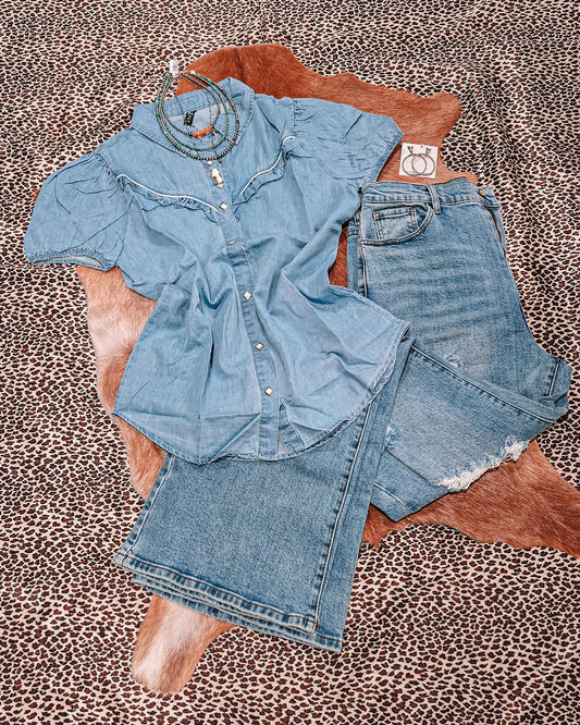 Ruffled Up Denim Pearl Snap