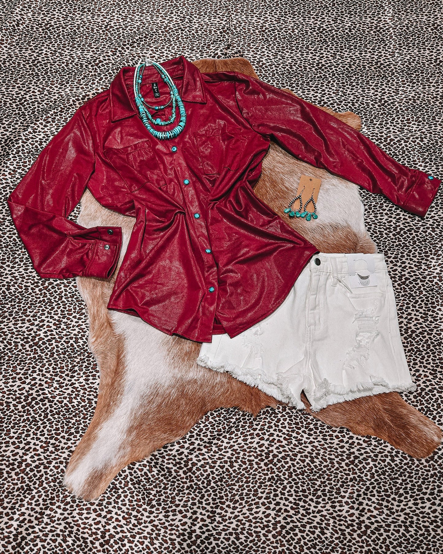 Leather Lux Pearl Snap - Burgundy