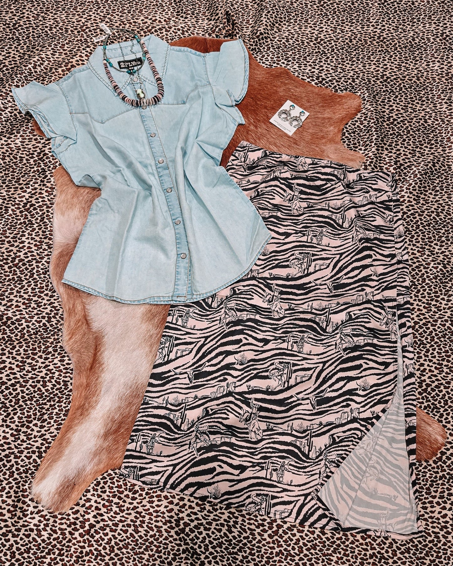 Dainty Denim Flutter Sleeve Pearl Snap