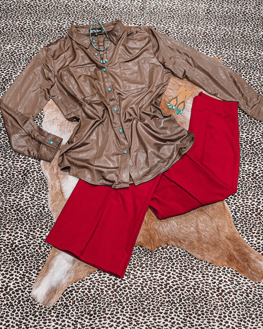 Leather Lux Pearl Snap - Chocolate