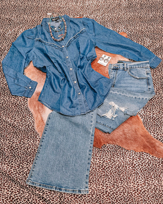 Rowdy Ruffles Long Sleeve Pearl Snap - Dark