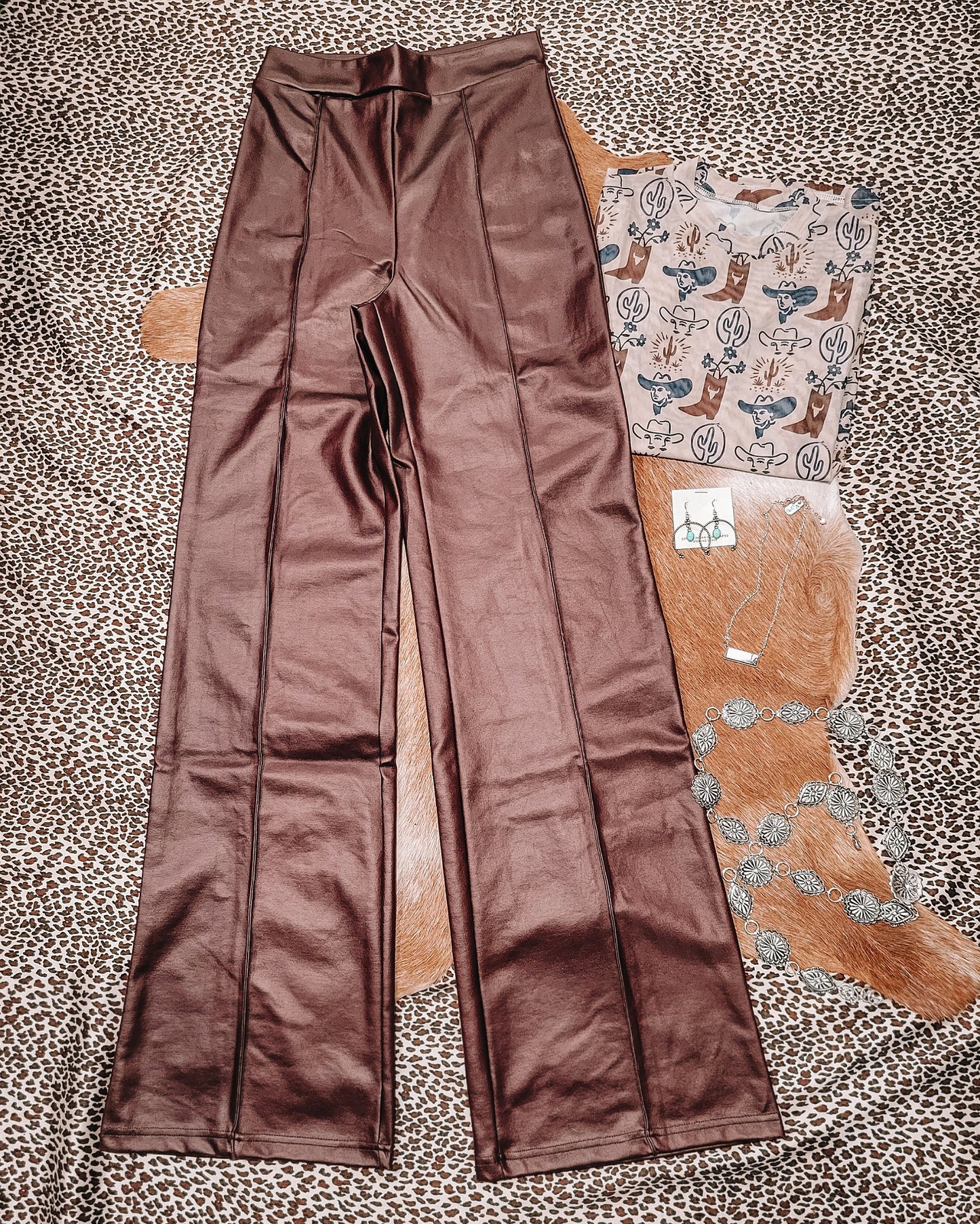 Myer Pleather Trousers - Red Brown
