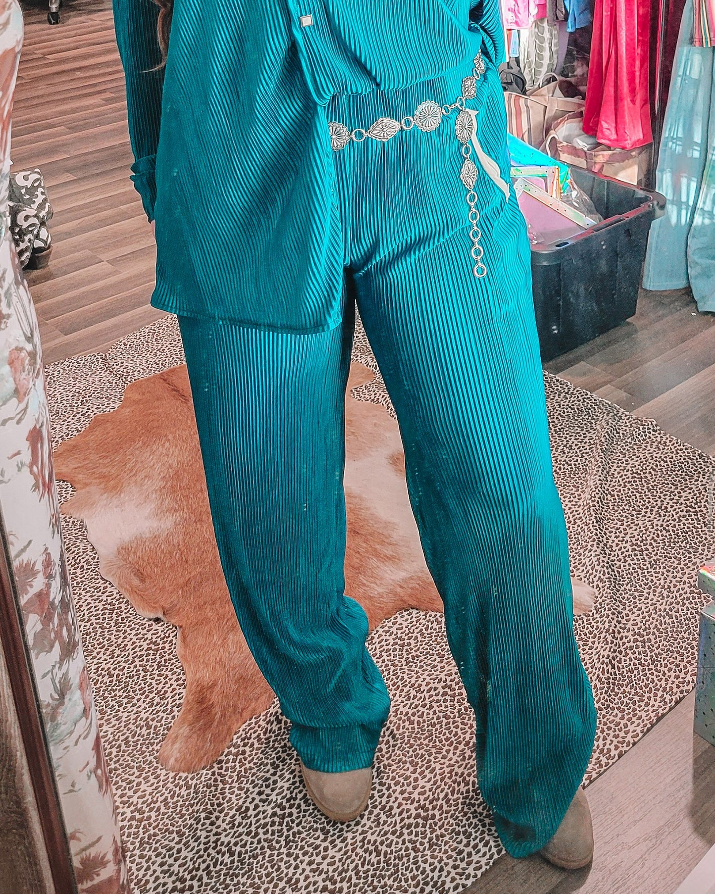Pony Up Plisse Pants - Teal
