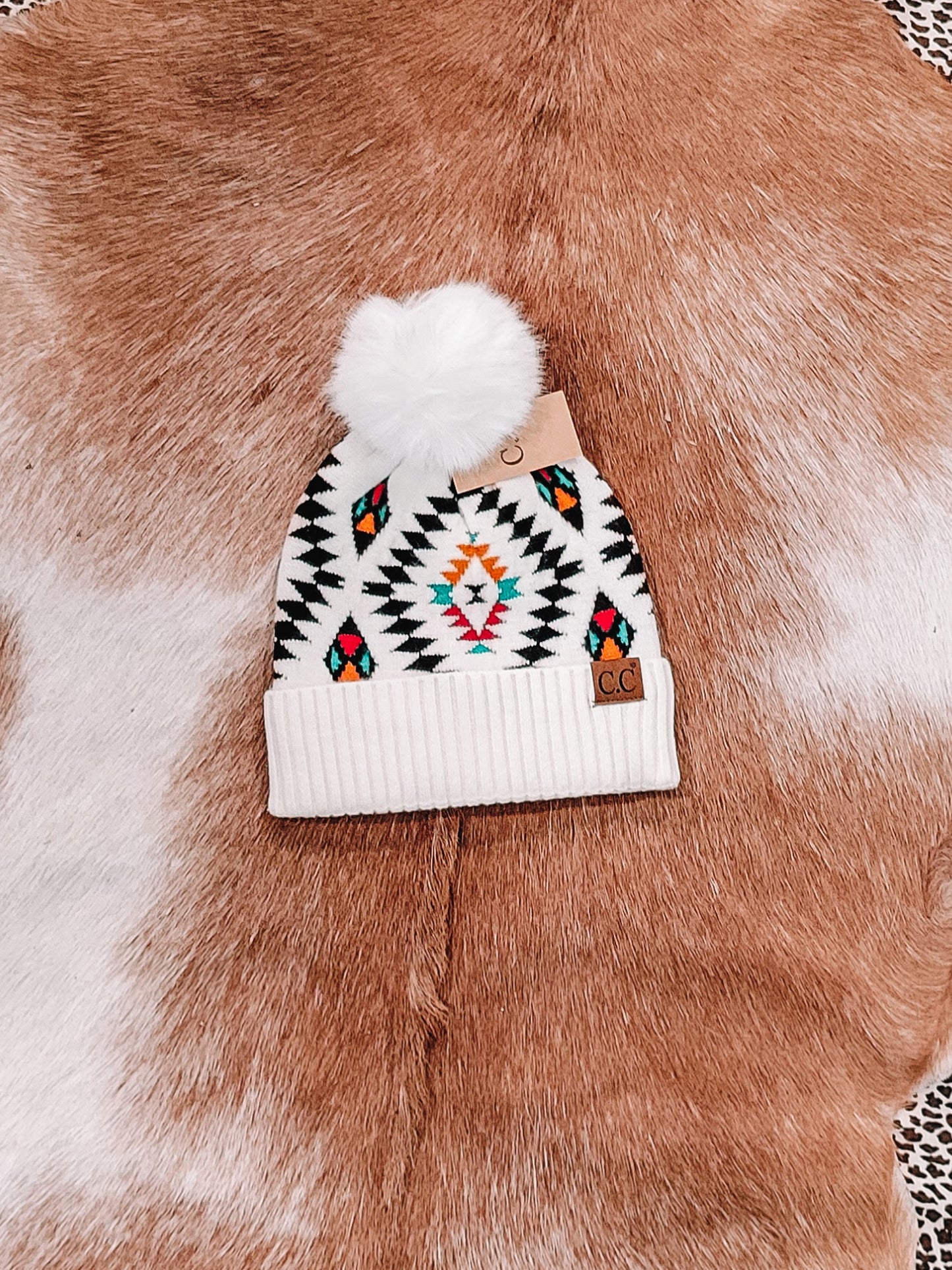 Spencer Aztec Beanie - White