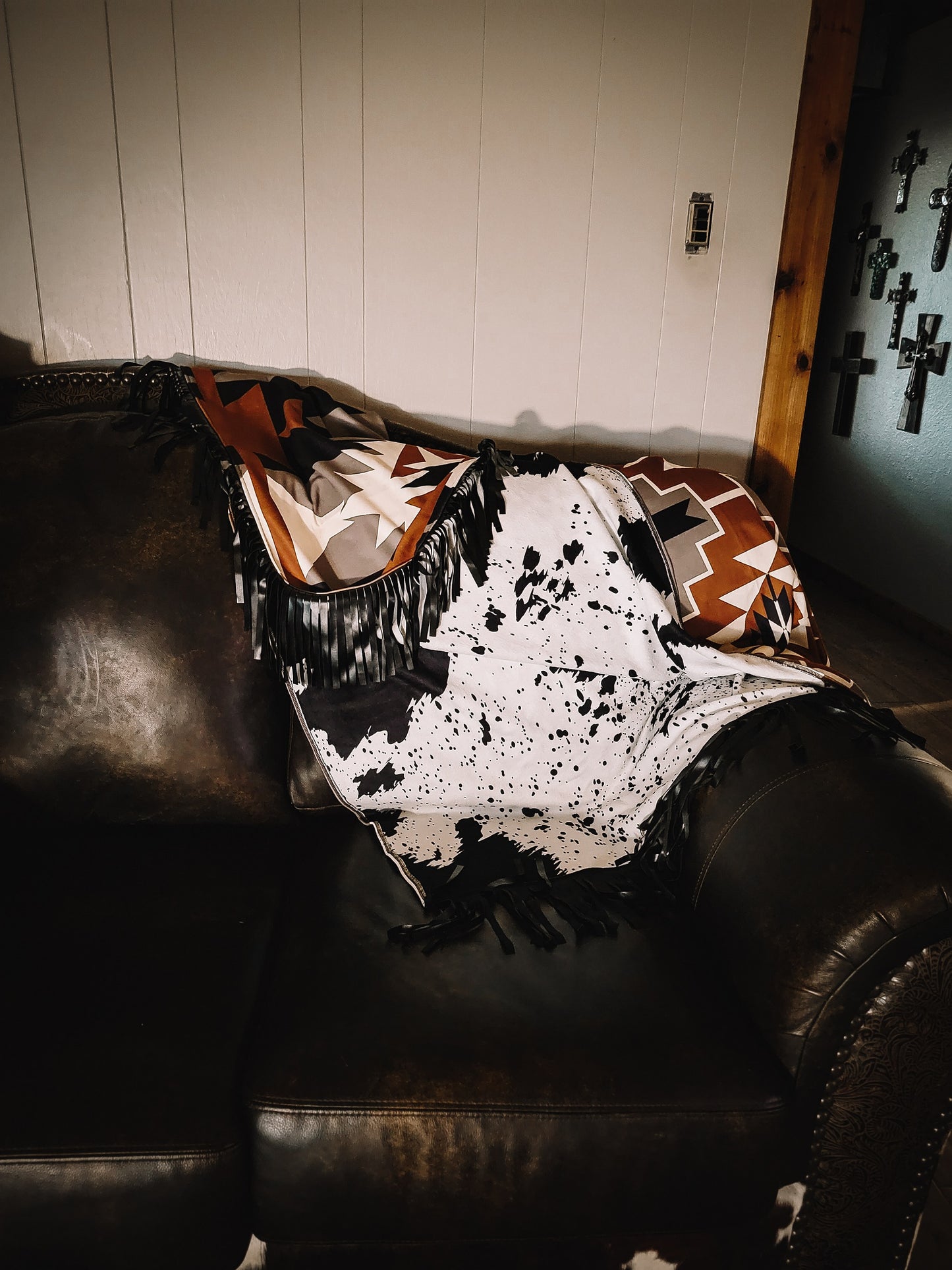 Punchy Cowhide Fringe Blanket