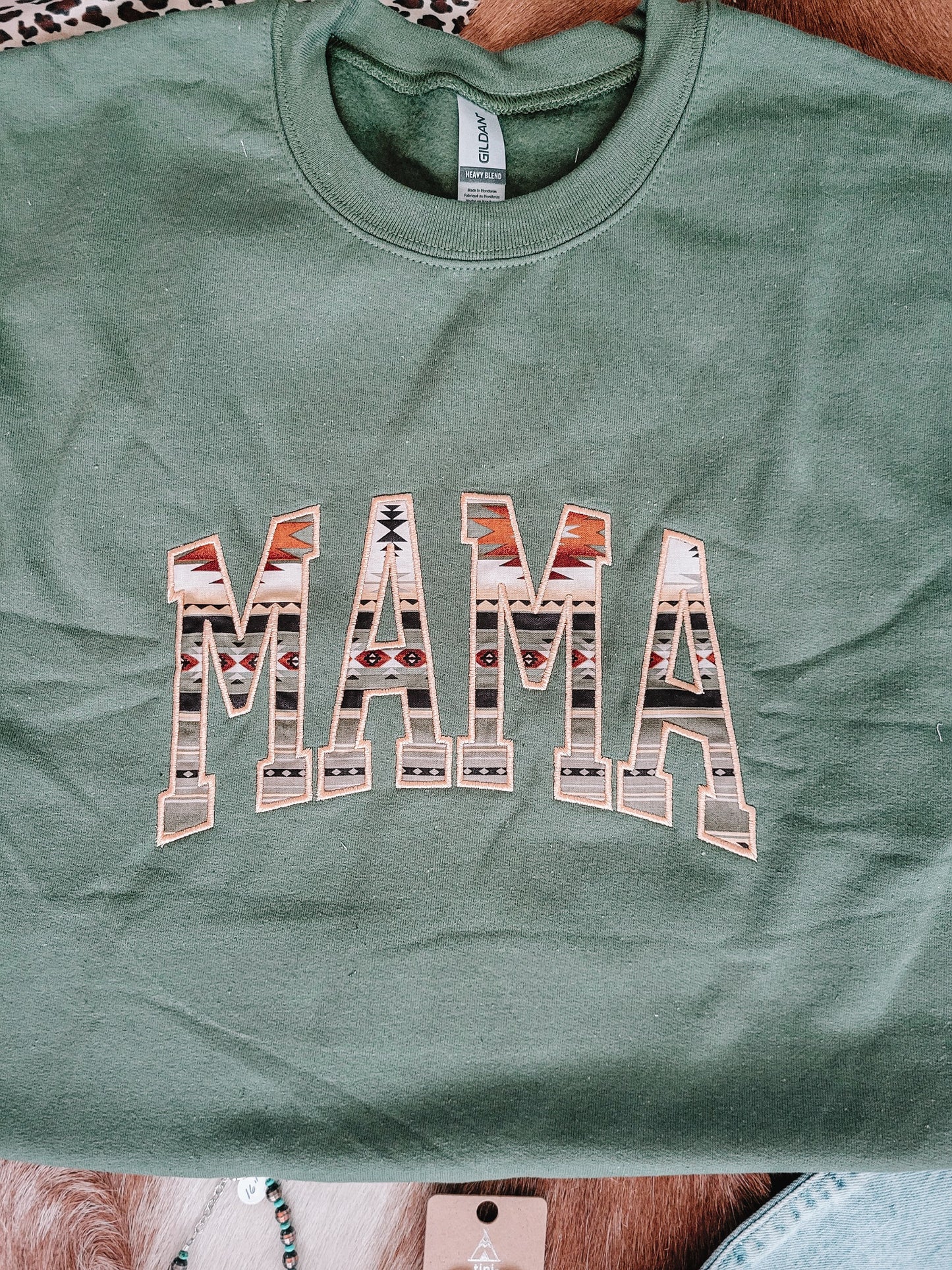 Mama Embroidered Sweatshirt - Olive