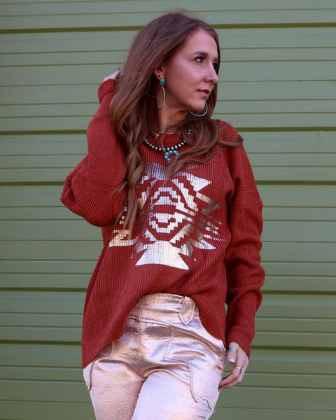 Tinsel Taos Sweater - Rust