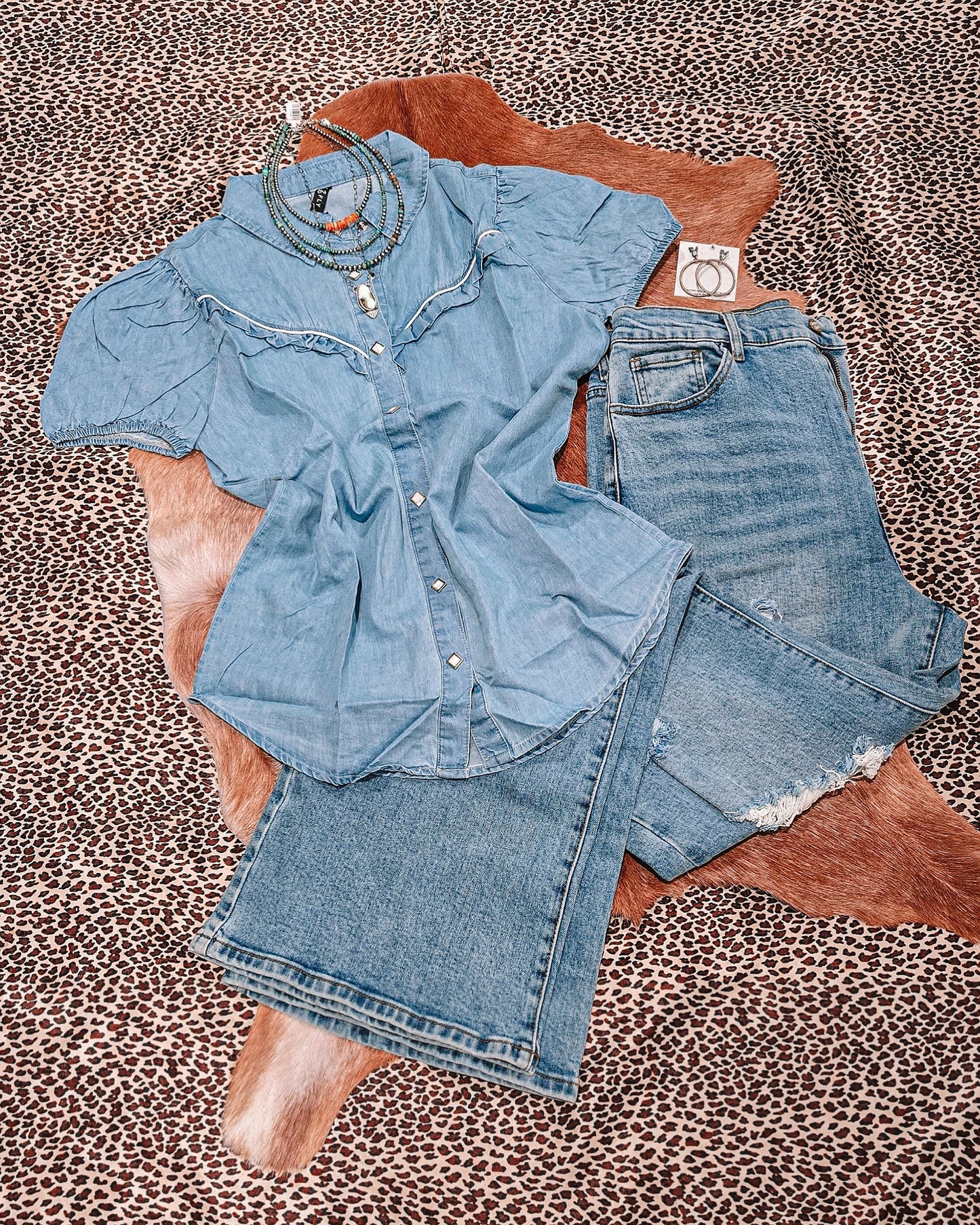 Ruffled Up Denim Pearl Snap