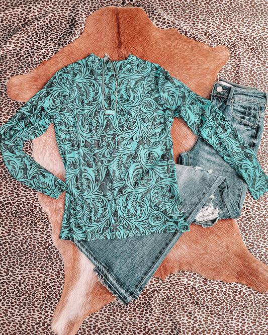 Dreaming Of Tooled Leather Mesh Top