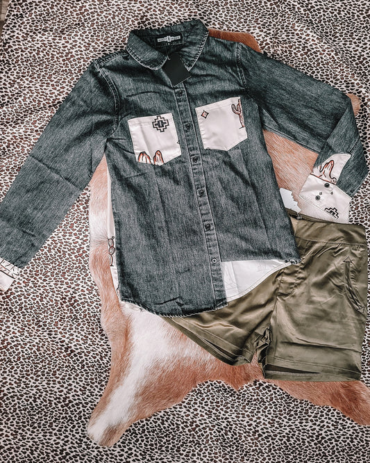 Coyote Howls Denim Button Down