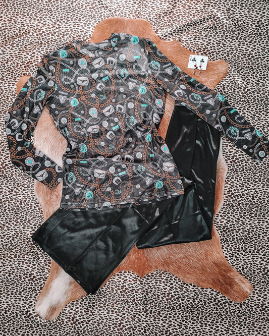 Belt Buckle Queen Mesh Long Sleeve