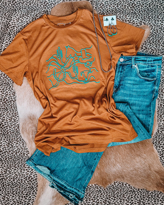 Ranch Road Embroidered Tee - Rust