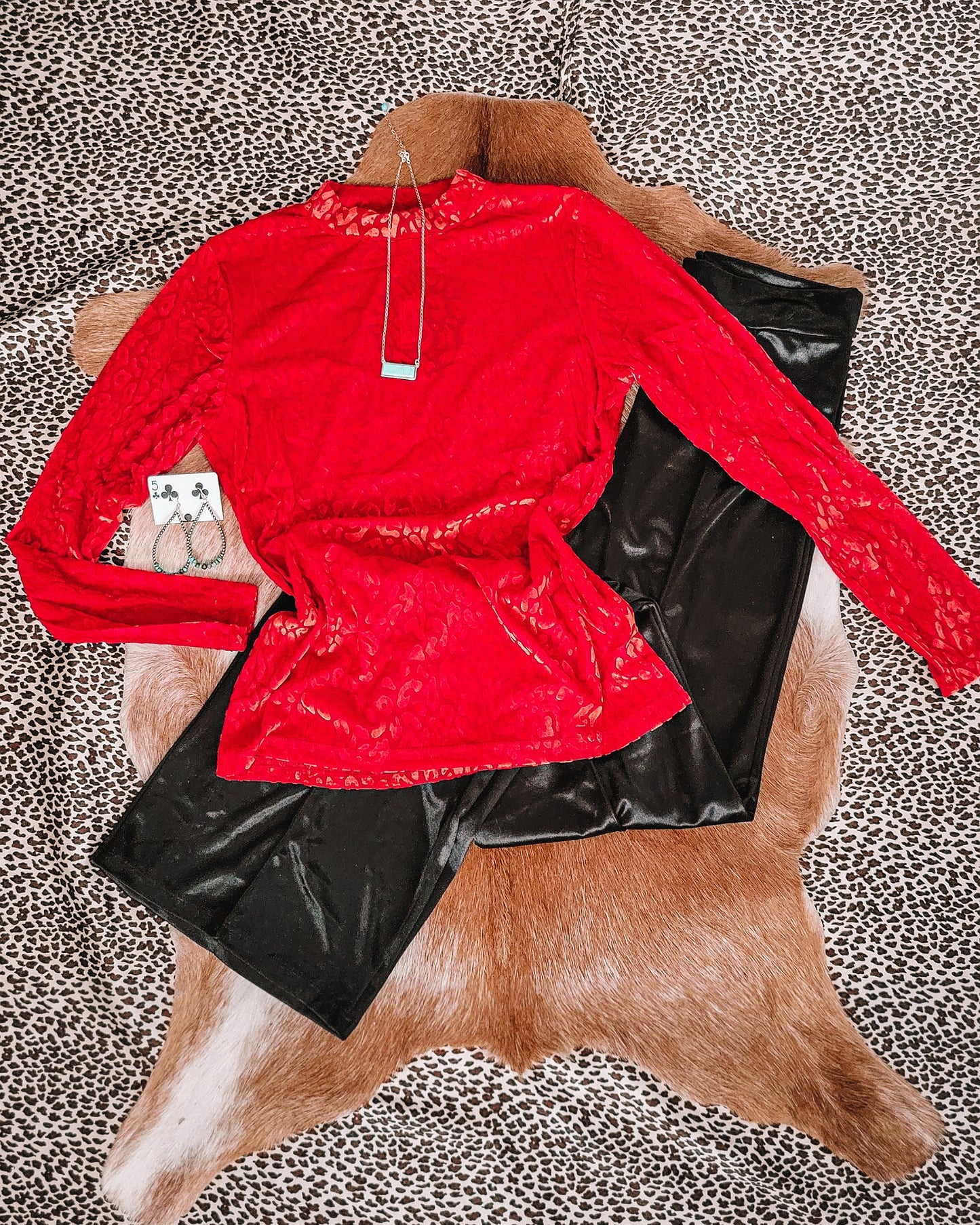 Ruby Red Leopard Mesh Top