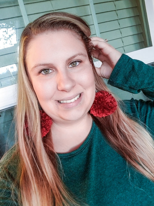 Maroon Pom Pom Earrings - Large