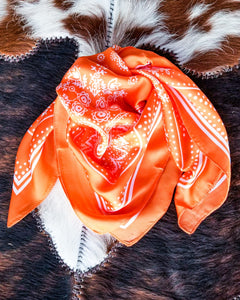 Silky Bandana Print Wild Rag - Orange