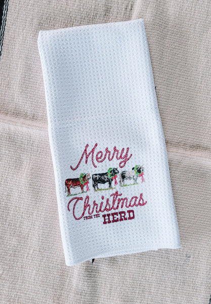 Merry Christmas From The Herd Dish Towel