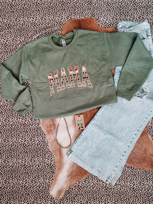 Mama Embroidered Sweatshirt - Olive