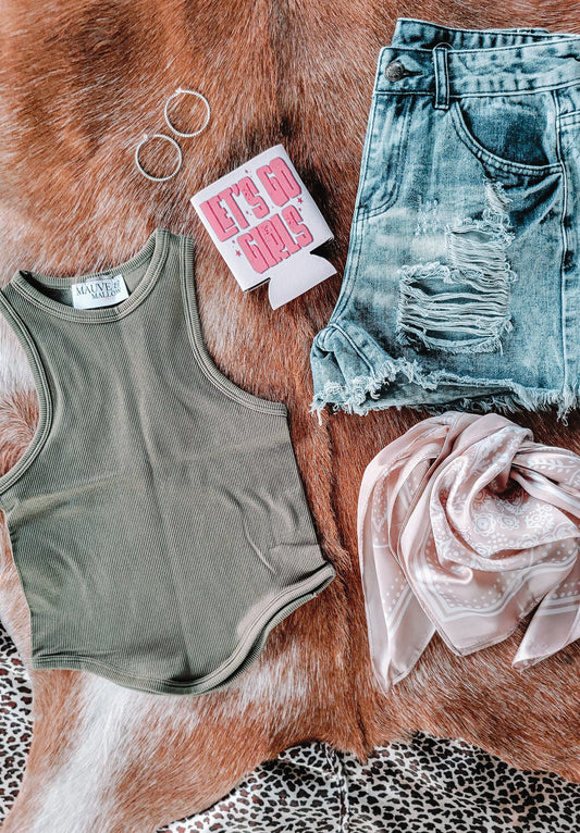Two Step Crop Top - Olive